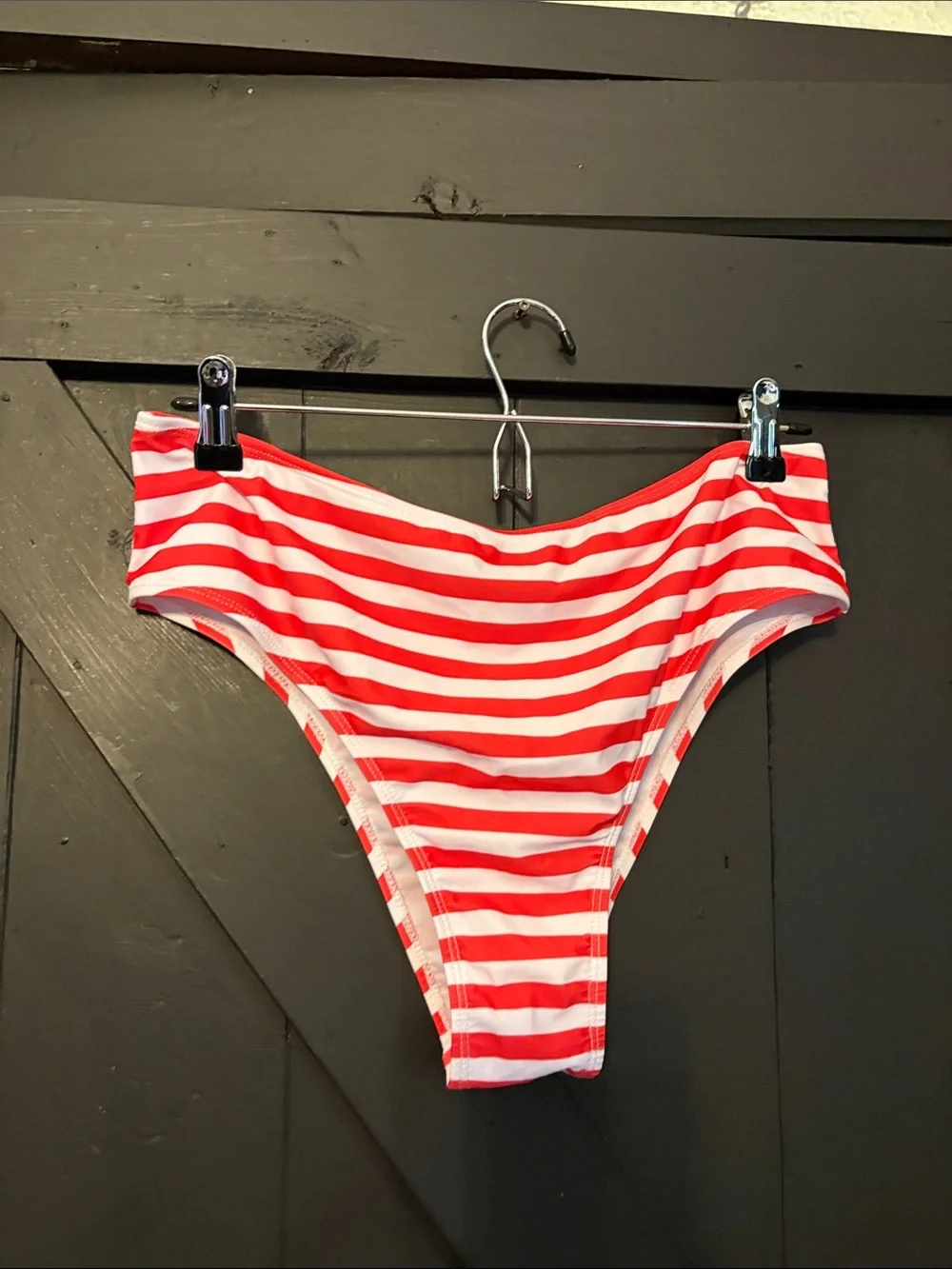 High-Rise Red & White Striped Bikini Bottom